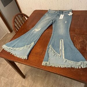 For The Republic Flare Jeans Women’s 4 Fringed Denim Light Wash Distressed NWT